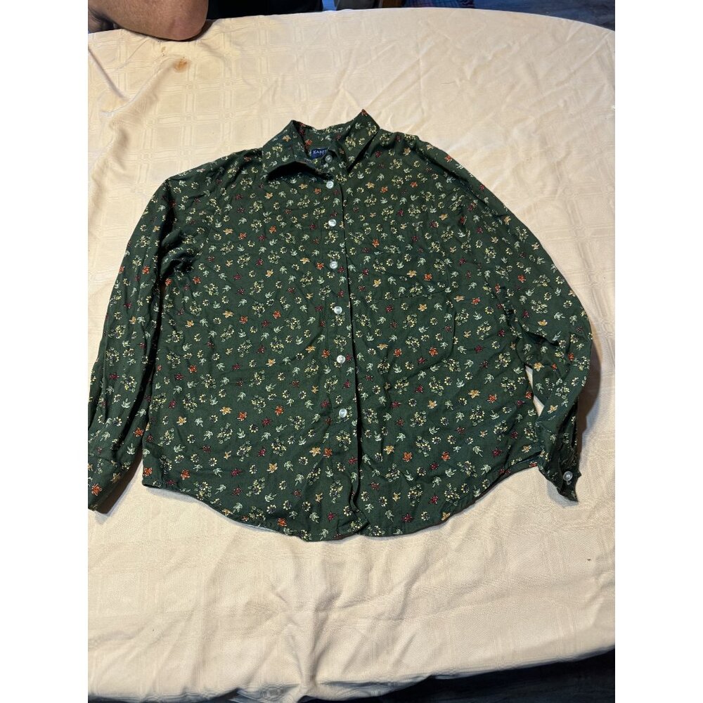 Karen Scott Petites Floral Button-Up Long Sleeve Shirt - 100% Cotton Womens Size